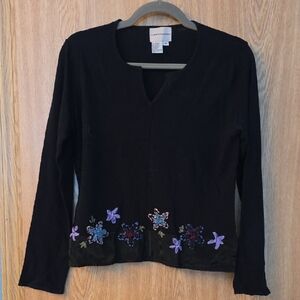 Black Floral Embroidered Top